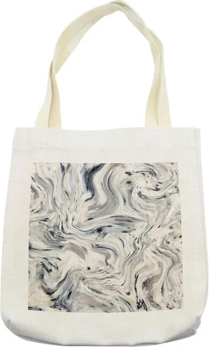 Lunarable Marble Tote Bag, Japanese Marble Motif with Artisan Pigment Effects Interior Stucco Design, Cloth Linen Reusable Bag for Shopping Books Beach and More, 16.5" X 14", Cream