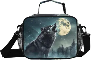 Lunch Box Wolf Roar Winter for Men Women Insulated Lunch Bag for Travel, Work, Picnic, Reusable Cooler Tote Bag with Adjustable Shoulder Strap