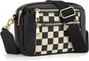 Lushandy Checkered Purse, Checkered Crossbody Bag with Top Handle Vintage Checkered Shoulder Bag Checkerboard Handbag
