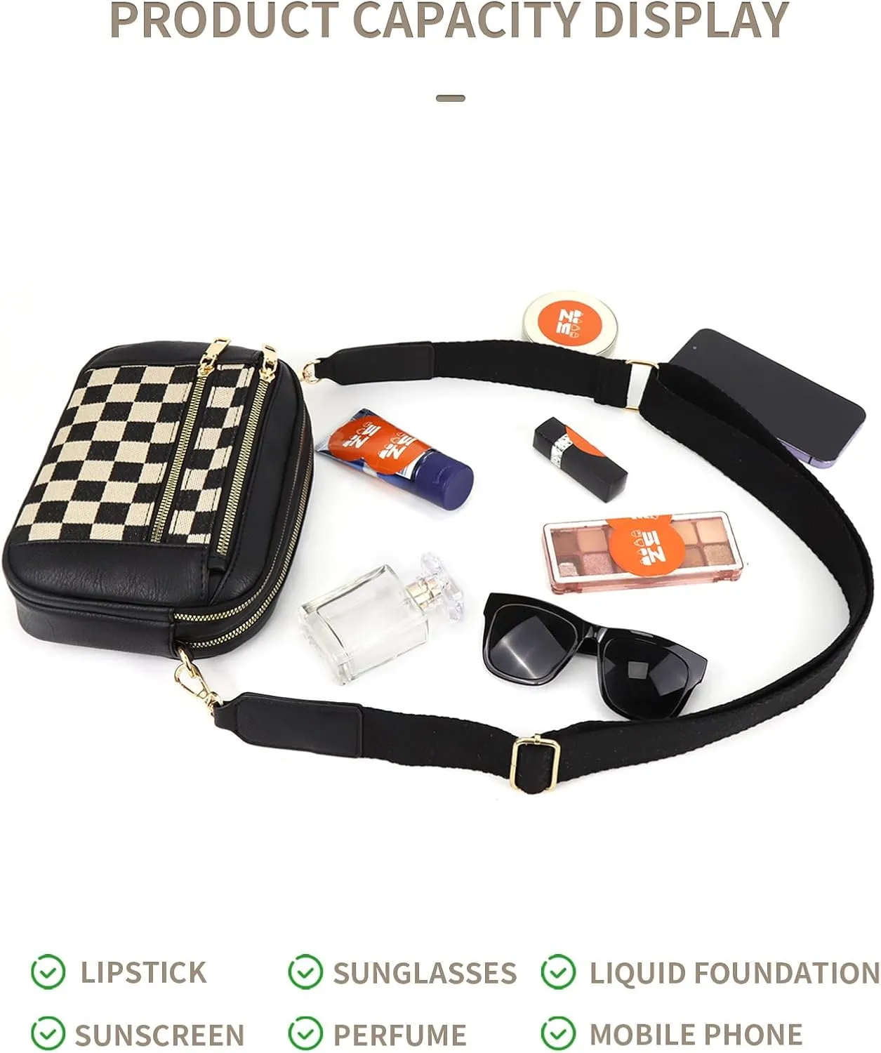 Lushandy Checkered Purse, Checkered Crossbody Bag with Top Handle Vintage Checkered Shoulder Bag Checkerboard Handbag