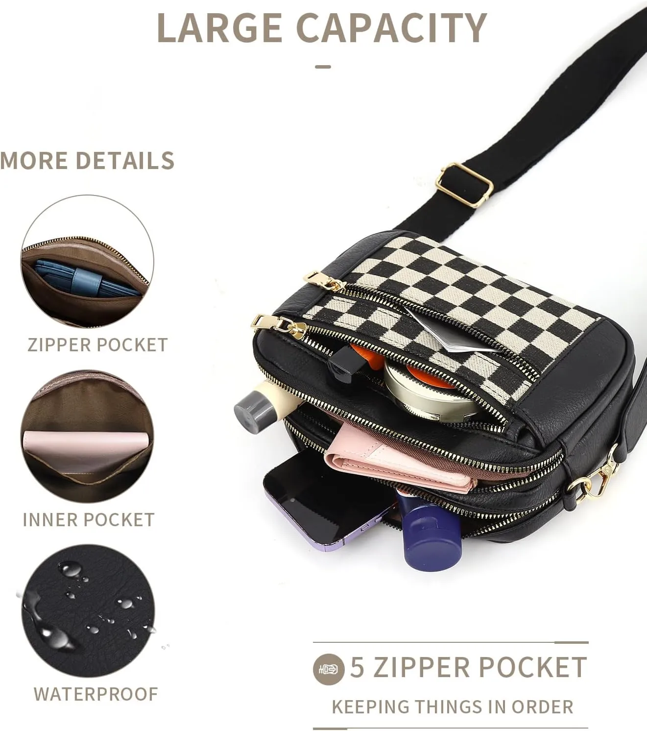 Lushandy Checkered Purse, Checkered Crossbody Bag with Top Handle Vintage Checkered Shoulder Bag Checkerboard Handbag