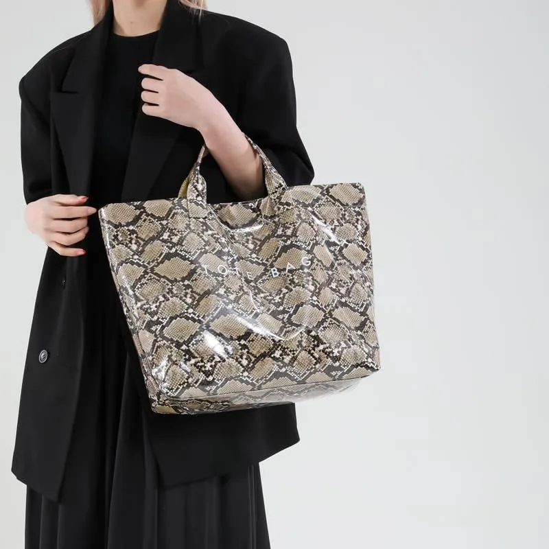 Lushandy Tote Bag for Women Large Letters Print Tote Bag Animal Pattern Plastic Tote Bag Trendy Pvc Tote Bag Y2K Hobo Handbag