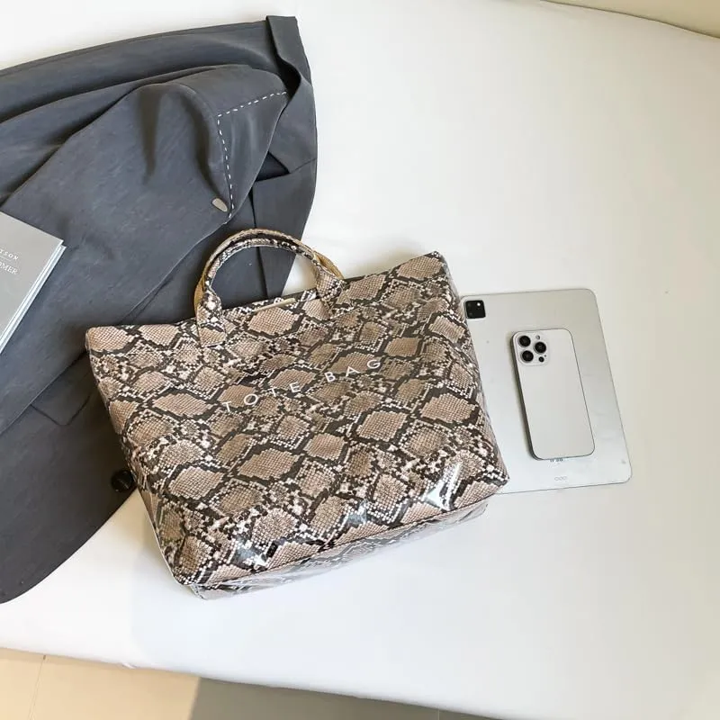 Lushandy Tote Bag for Women Large Letters Print Tote Bag Animal Pattern Plastic Tote Bag Trendy Pvc Tote Bag Y2K Hobo Handbag