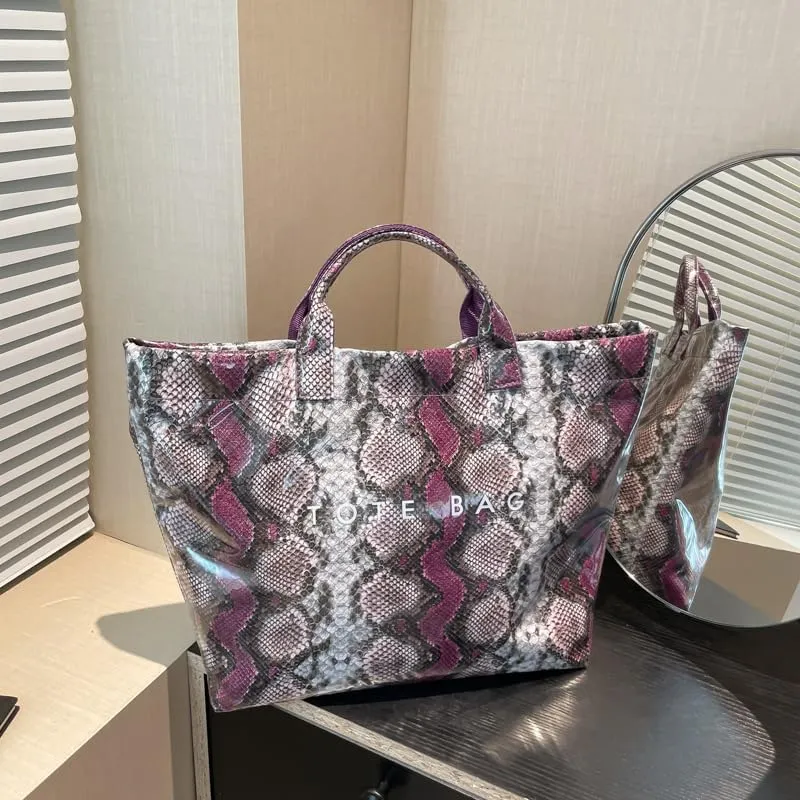 Lushandy Tote Bag for Women Large Letters Print Tote Bag Animal Pattern Plastic Tote Bag Trendy Pvc Tote Bag Y2K Hobo Handbag