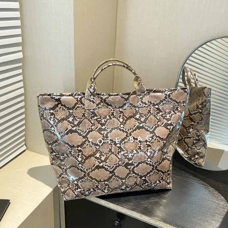 Lushandy Tote Bag for Women Large Letters Print Tote Bag Animal Pattern Plastic Tote Bag Trendy Pvc Tote Bag Y2K Hobo Handbag