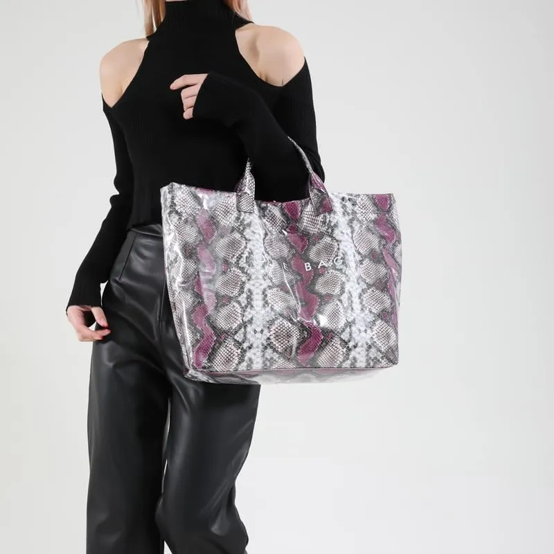 Lushandy Tote Bag for Women Large Letters Print Tote Bag Animal Pattern Plastic Tote Bag Trendy Pvc Tote Bag Y2K Hobo Handbag