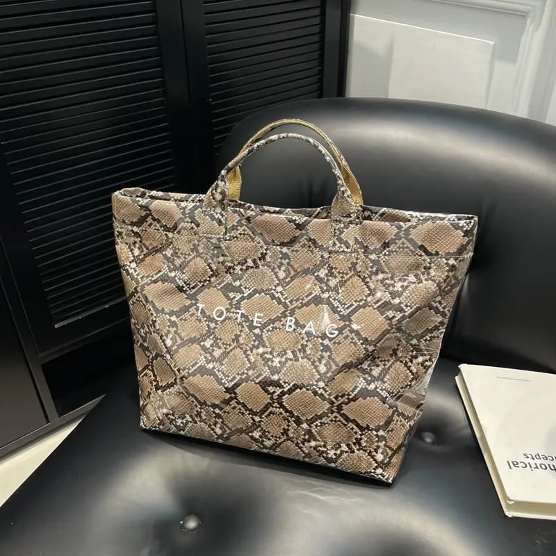 Lushandy Tote Bag for Women Large Letters Print Tote Bag Animal Pattern Plastic Tote Bag Trendy Pvc Tote Bag Y2K Hobo Handbag