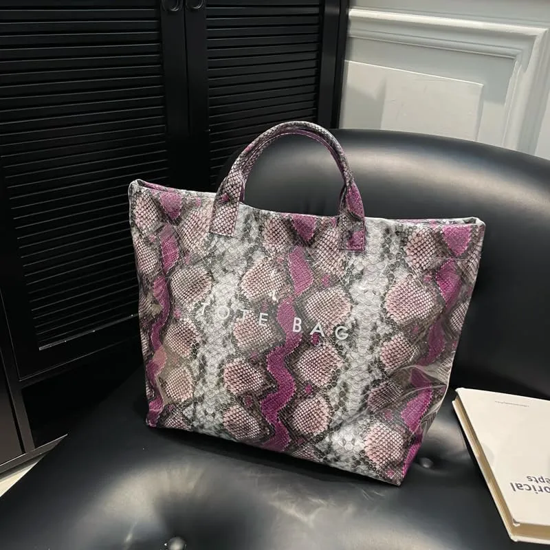 Lushandy Tote Bag for Women Large Letters Print Tote Bag Animal Pattern Plastic Tote Bag Trendy Pvc Tote Bag Y2K Hobo Handbag