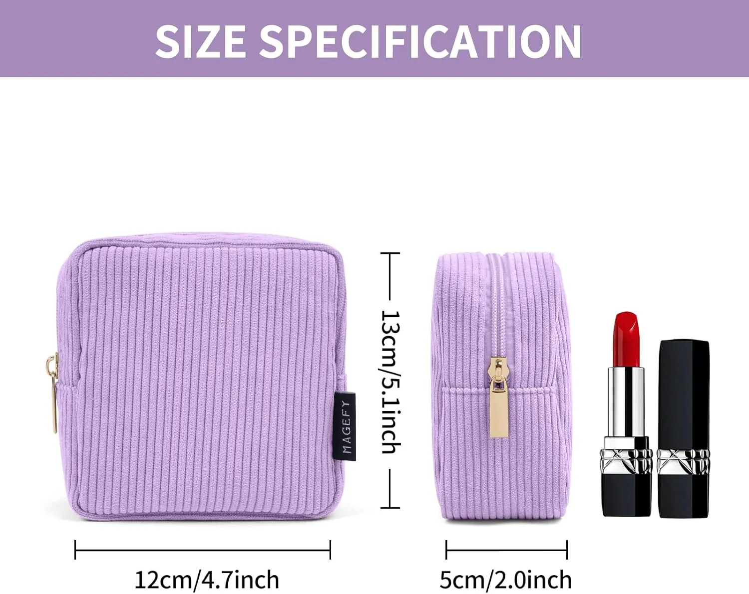 MAGEFY Small Makeup Bag for Purse Mini Cosmetics Bag Corduroy Cute Cosmetic Pouch for Women with Slip-in Pockets