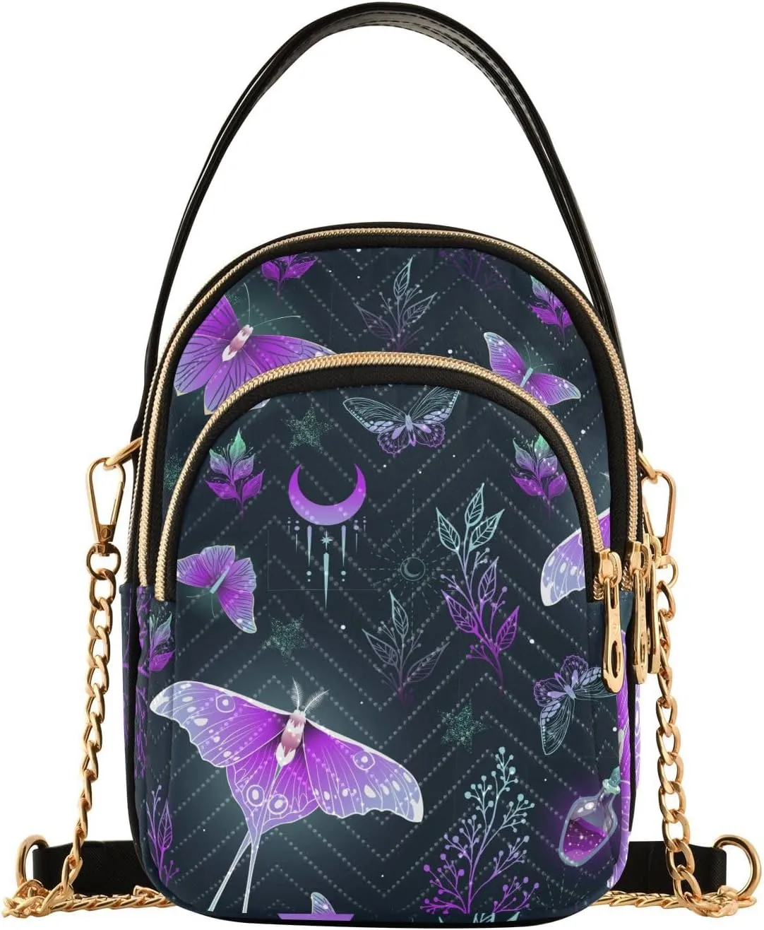 Magical Butterflies and Herbs Small Crossbody Bag Quilted Handbags for Women Chain Shoulder Bag