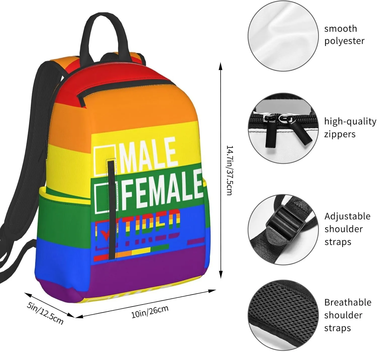 Male Female Tired LGBTQ Rainbow Gay Pride LGBT Travel Laptop Backpack Casual Backpacks Double Shoulder Daypack Notebook Rucksack Work Bags Sports Bag for Hiking Camping Beach