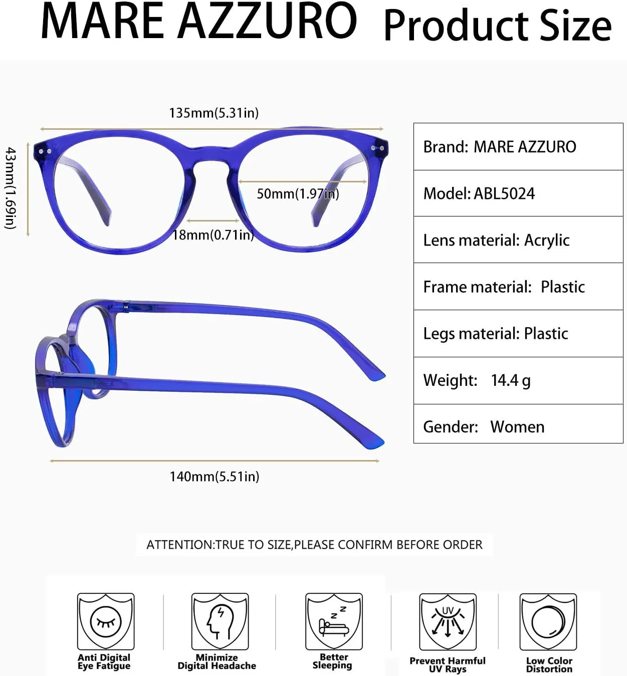 MARE AZZURO Blue Light Blocking Reading Glasses Women Round Computer Readers 0 1.0 1.25 1.5 1.75 2.0 2.25 2.5 2.75 3.0 3.5 4.0 5.0 6.0 (Blue, 275)