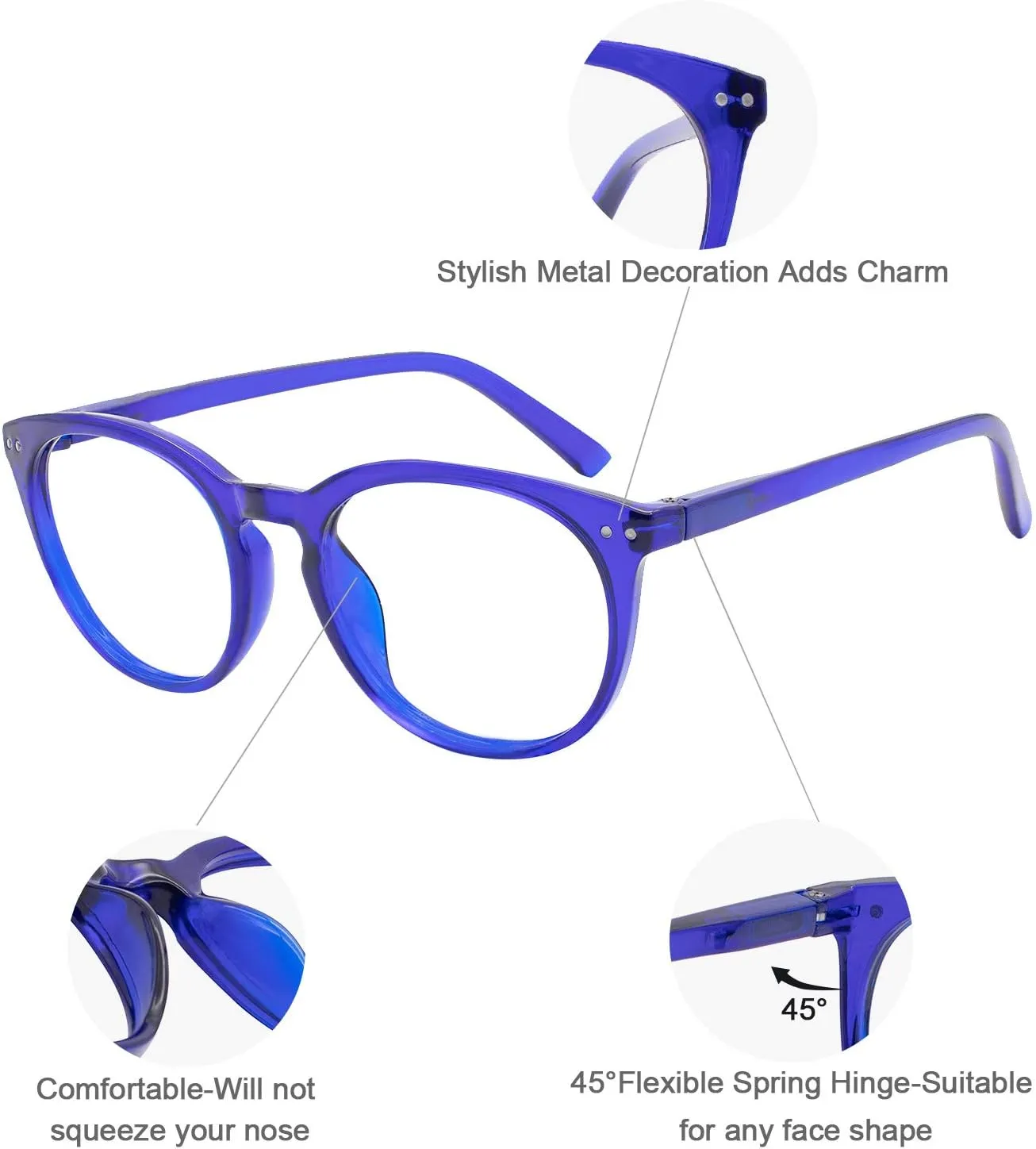 MARE AZZURO Blue Light Blocking Reading Glasses Women Round Computer Readers 0 1.0 1.25 1.5 1.75 2.0 2.25 2.5 2.75 3.0 3.5 4.0 5.0 6.0 (Blue, 275)