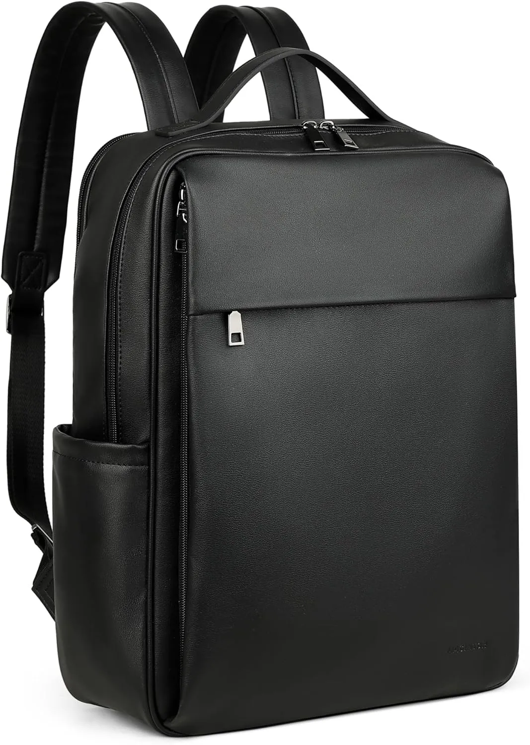 MASINTOR 15.6 inch PU Leather Laptop Backpack Purse for Women, Large College Casual Backpack Travel Bag Black