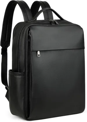MASINTOR 15.6 inch PU Leather Laptop Backpack Purse for Women, Large College Casual Backpack Travel Bag Black