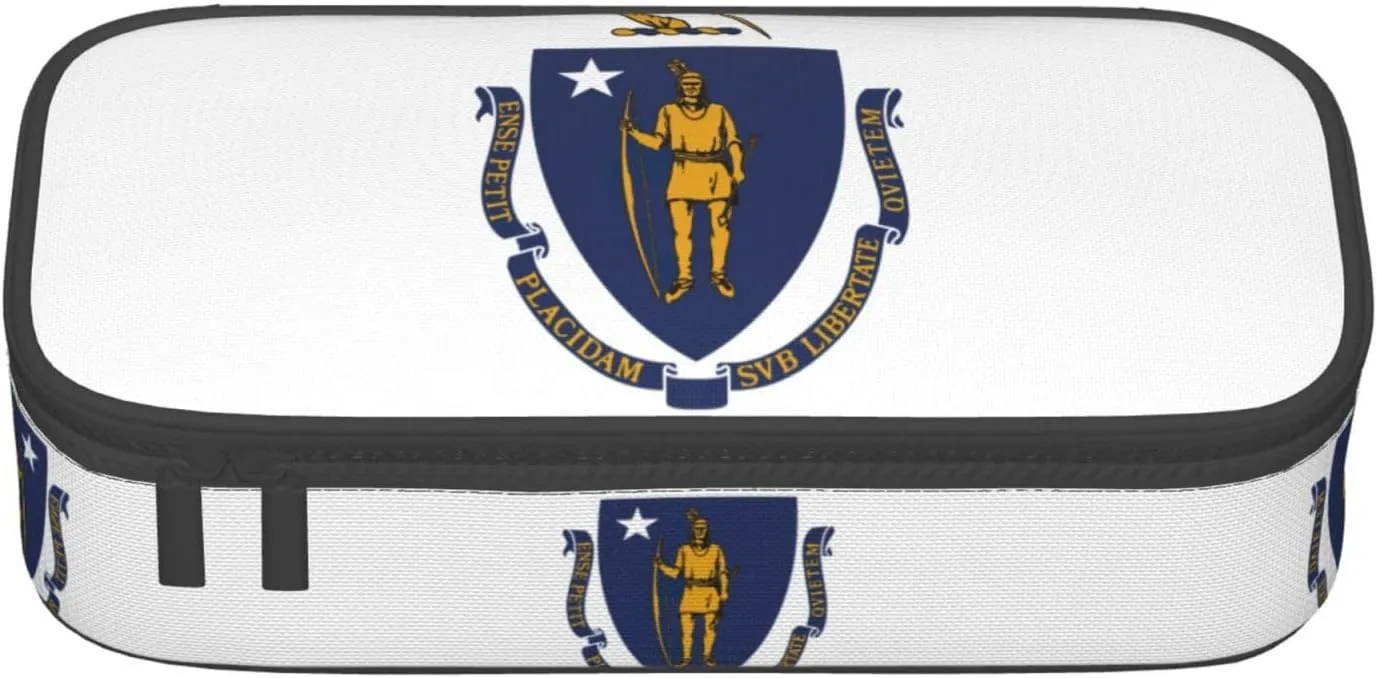 Massachusetts State Flag Print Pencil Case-Pencil Bag Artists' Pens,Pencils Marker Box Large Capacity Perfect Work Travel