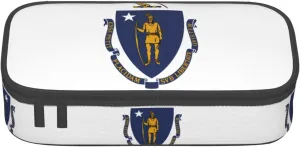 Massachusetts State Flag Print Pencil Case-Pencil Bag Artists' Pens,Pencils Marker Box Large Capacity Perfect Work Travel