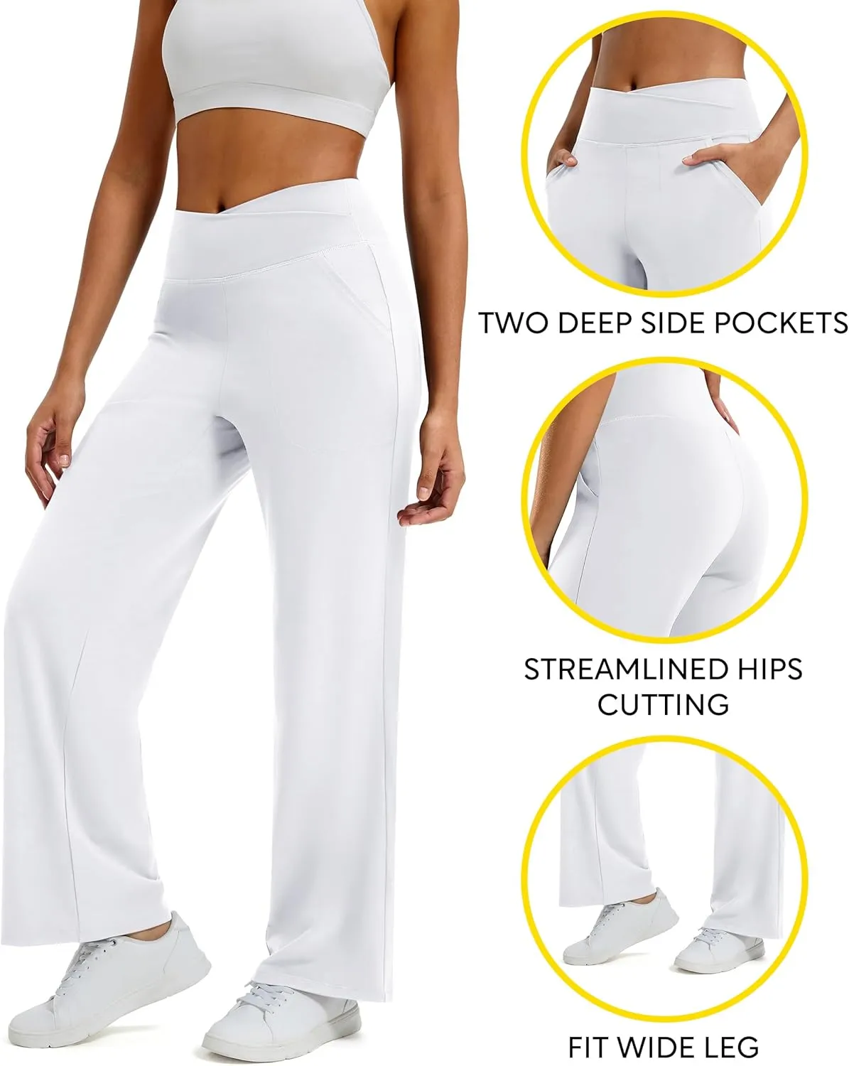 Maxbee Wide Leg Pants for Women Casual Work Pants Crossover High Waisted Yoga Pants with Pockets