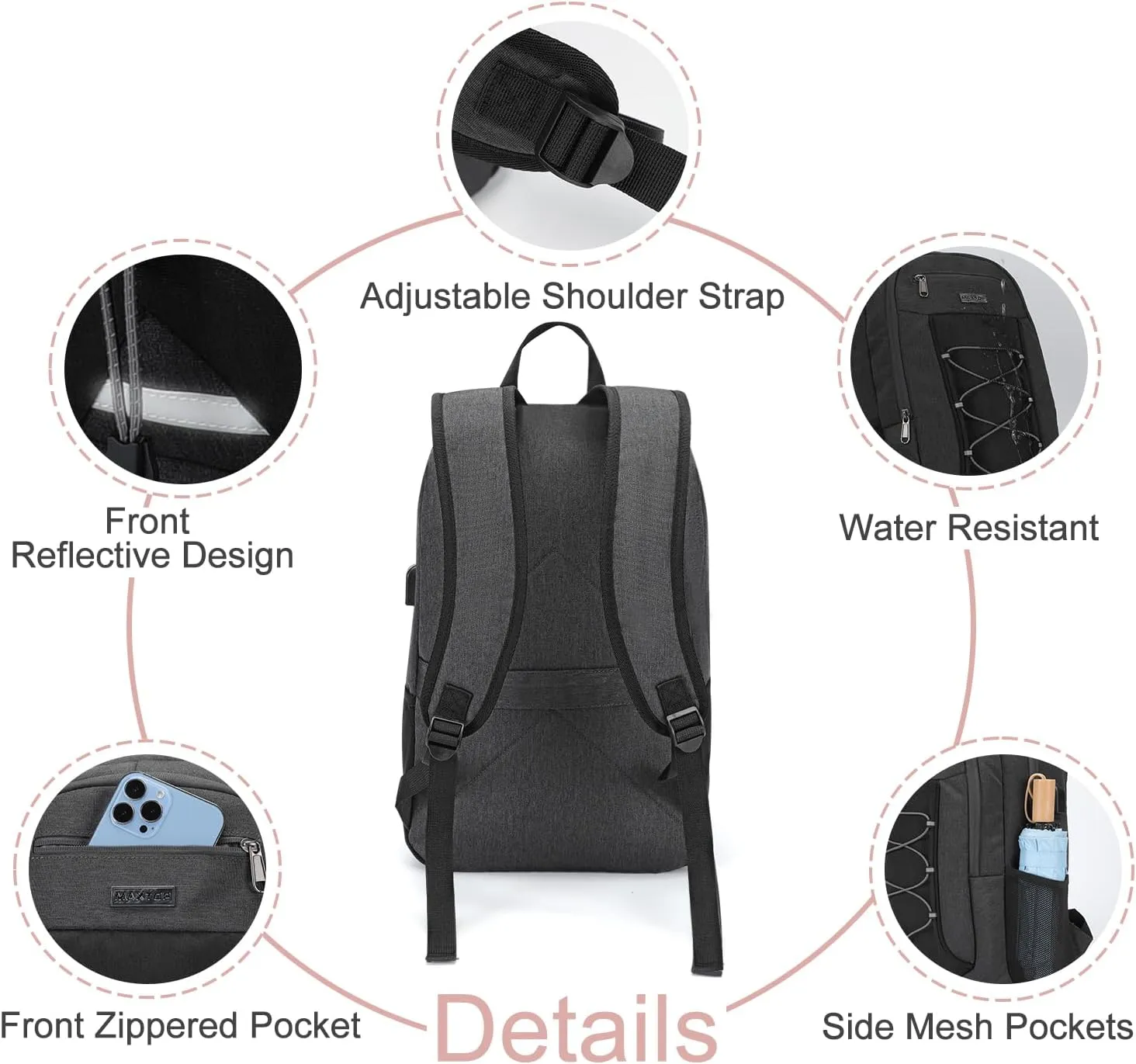 MAXTOP Travel Backpack Laptop Back Pack College Bookbag with USB Charging Port Water Resistant Work Business Backpacks