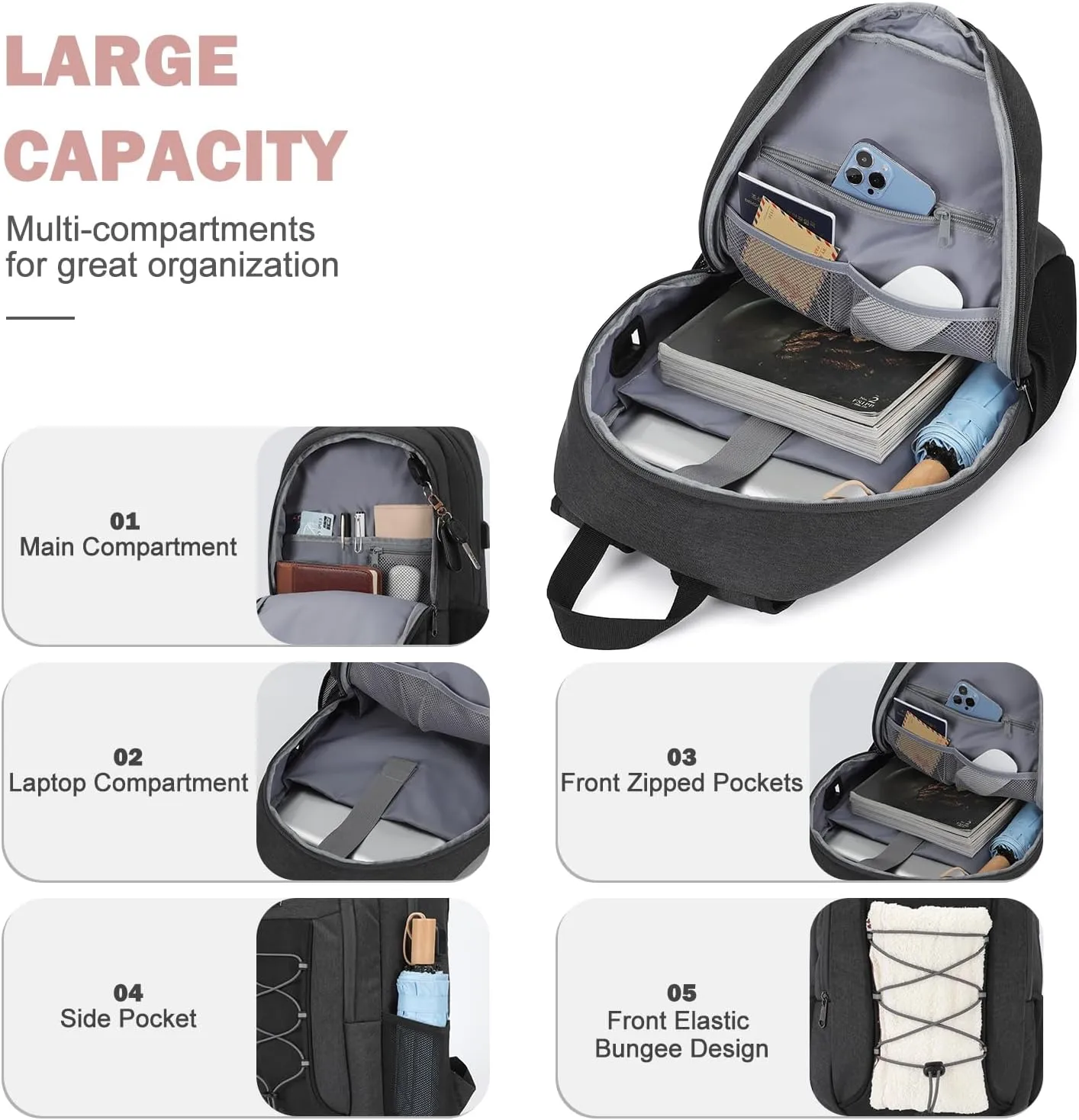 MAXTOP Travel Backpack Laptop Back Pack College Bookbag with USB Charging Port Water Resistant Work Business Backpacks