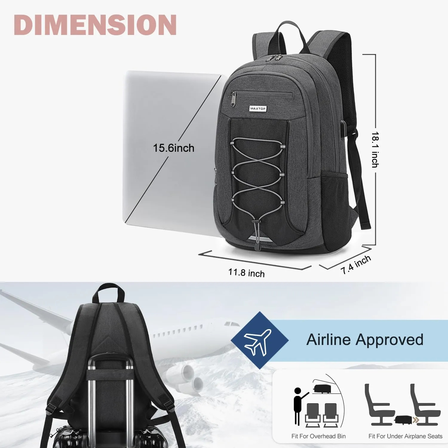 MAXTOP Travel Backpack Laptop Back Pack College Bookbag with USB Charging Port Water Resistant Work Business Backpacks