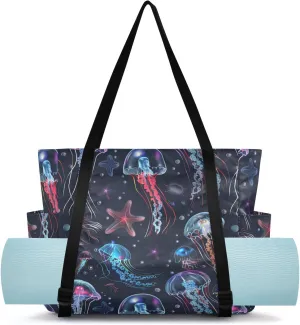 MCHIVER Jellyfish Stars Yoga Bag for Women Men Large Yoga Mat Bag with Adjustable Strap Shoulder Bag for Beach Work Travel