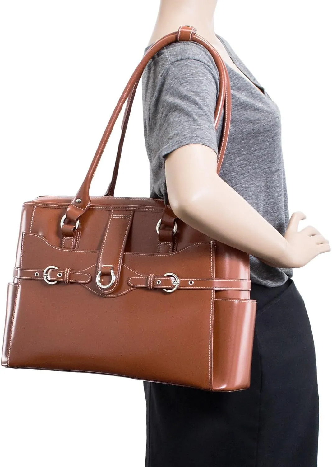McKlein 15" Leather Ladies' Laptop Briefcase- WILLOW SPRINGS- Brown