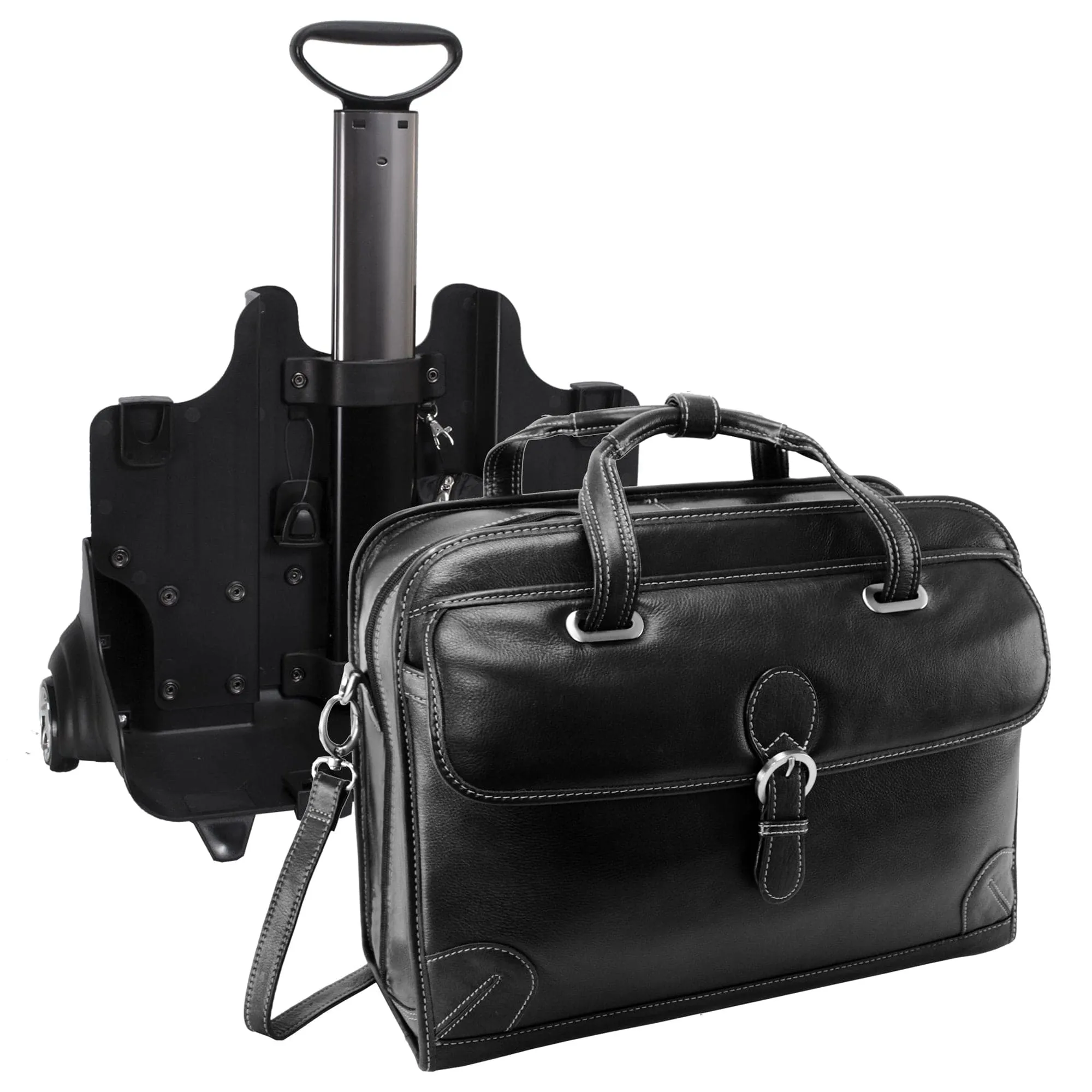 McKlein USA Carugetto 15" Leather Patented Detachable -Wheeled Laptop Briefcase
