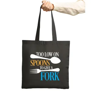 Meaningful Gift for Chronic Diseases Patients Holiday Low on Spoons to Give a Fork Navy Black Multicolor Canvas Tote Bag