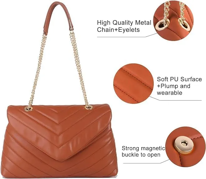 MECOLOR Women’s Fashion Crossbody Bags Lightweight Adjustable Chain Strap Quilted Designer Popular Handbags Shoulder Bag