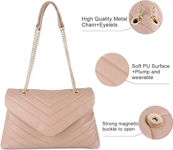 MECOLOR Women’s Fashion Crossbody Bags Lightweight Adjustable Chain Strap Quilted Designer Popular Handbags Shoulder Bag