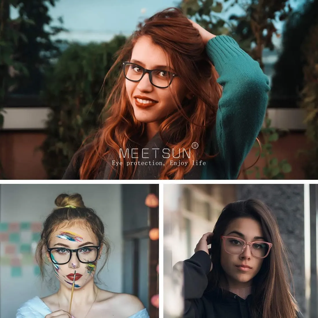 MEETSUN Blue Light Blocking Glasses, Anti Eye Strain Headache (Sleep Better),Computer Reading Glasses UV400 Transparent Lens (Black Leopard Pink / 3 PACK, 53)