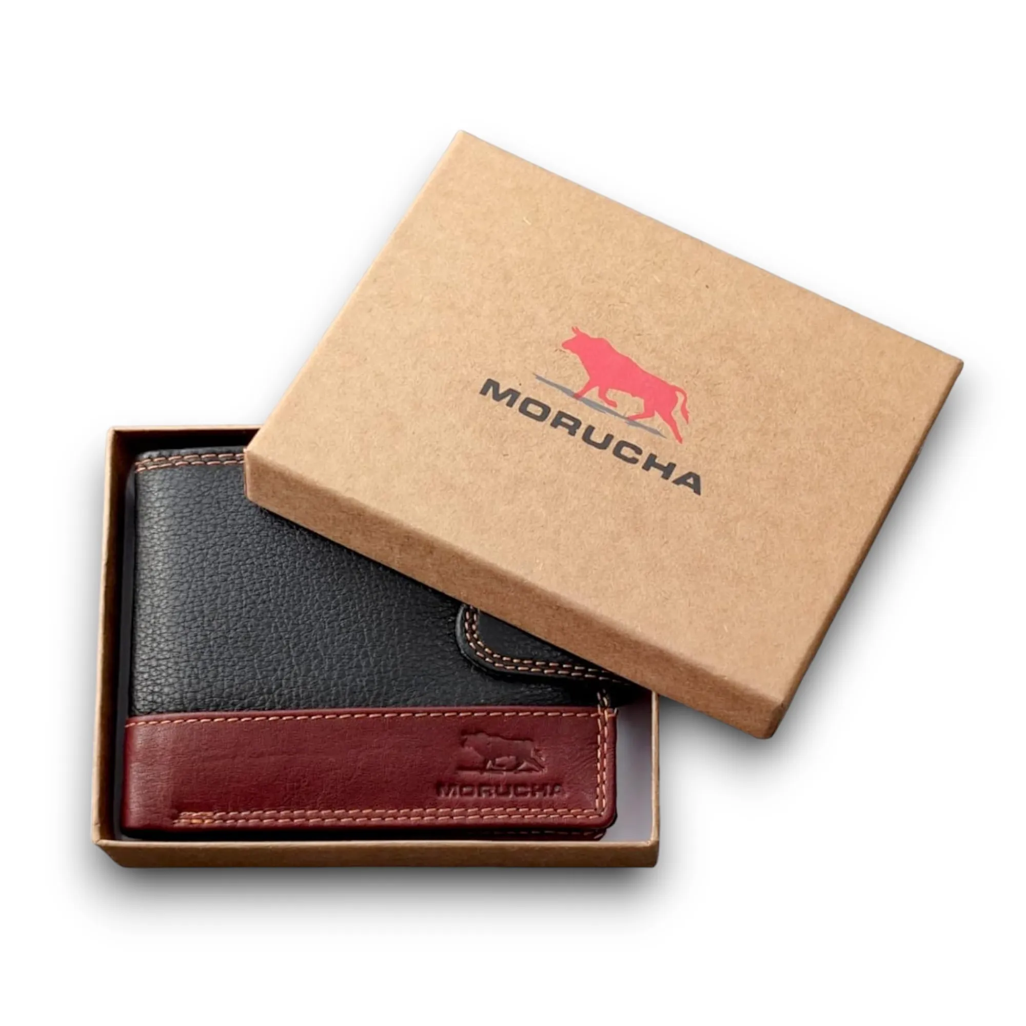 Men RFID Blocking Real Soft Leather Passcase Wallet M-75 Black/Brown