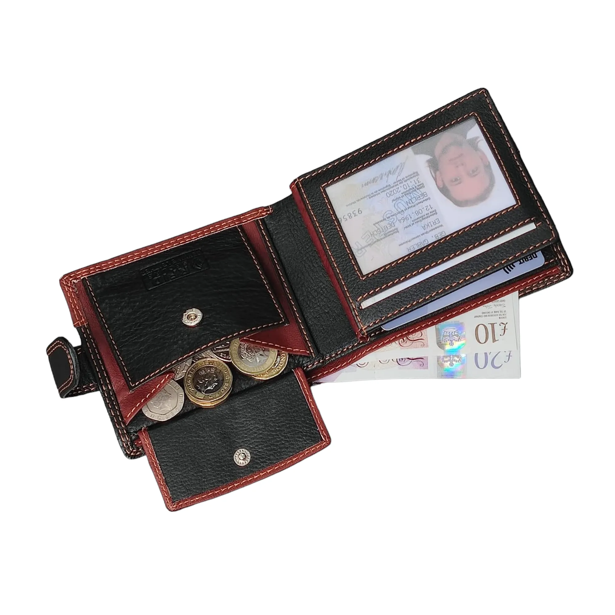 Men RFID Blocking Real Soft Leather Passcase Wallet M-75 Black/Brown