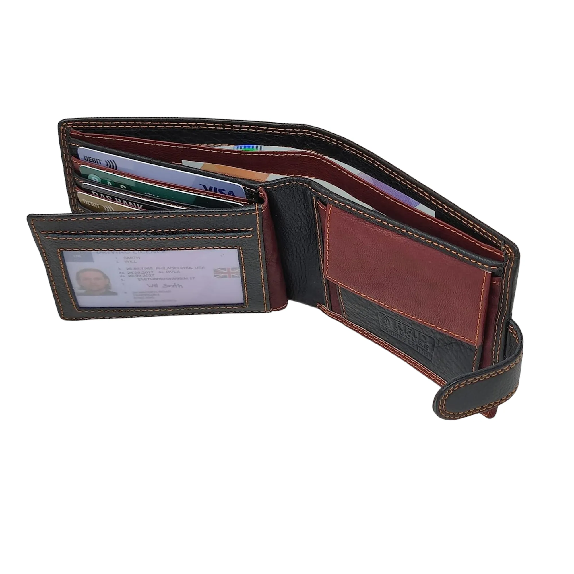 Men RFID Blocking Real Soft Leather Passcase Wallet M-75 Black/Brown