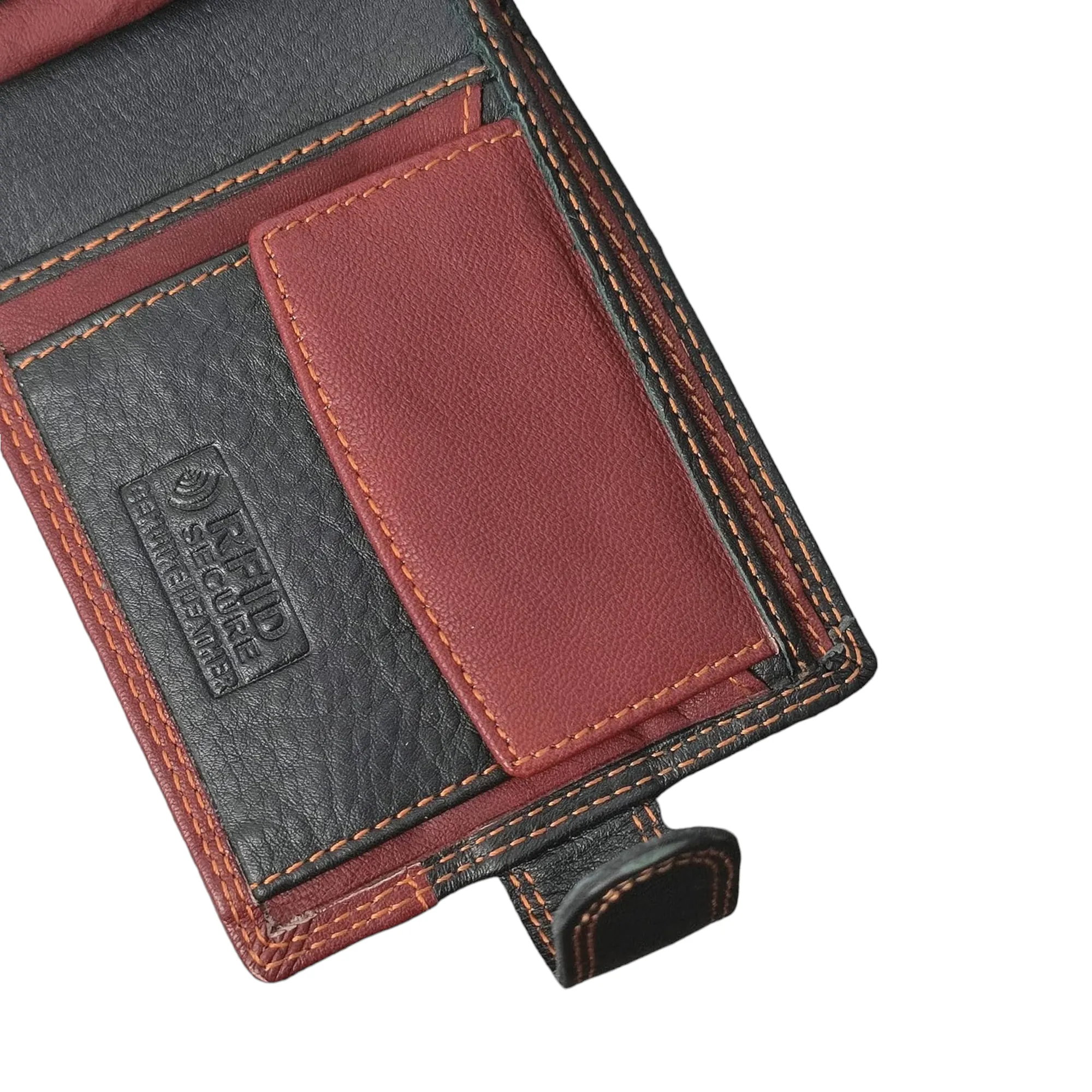 Men RFID Blocking Real Soft Leather Passcase Wallet M-75 Black/Brown