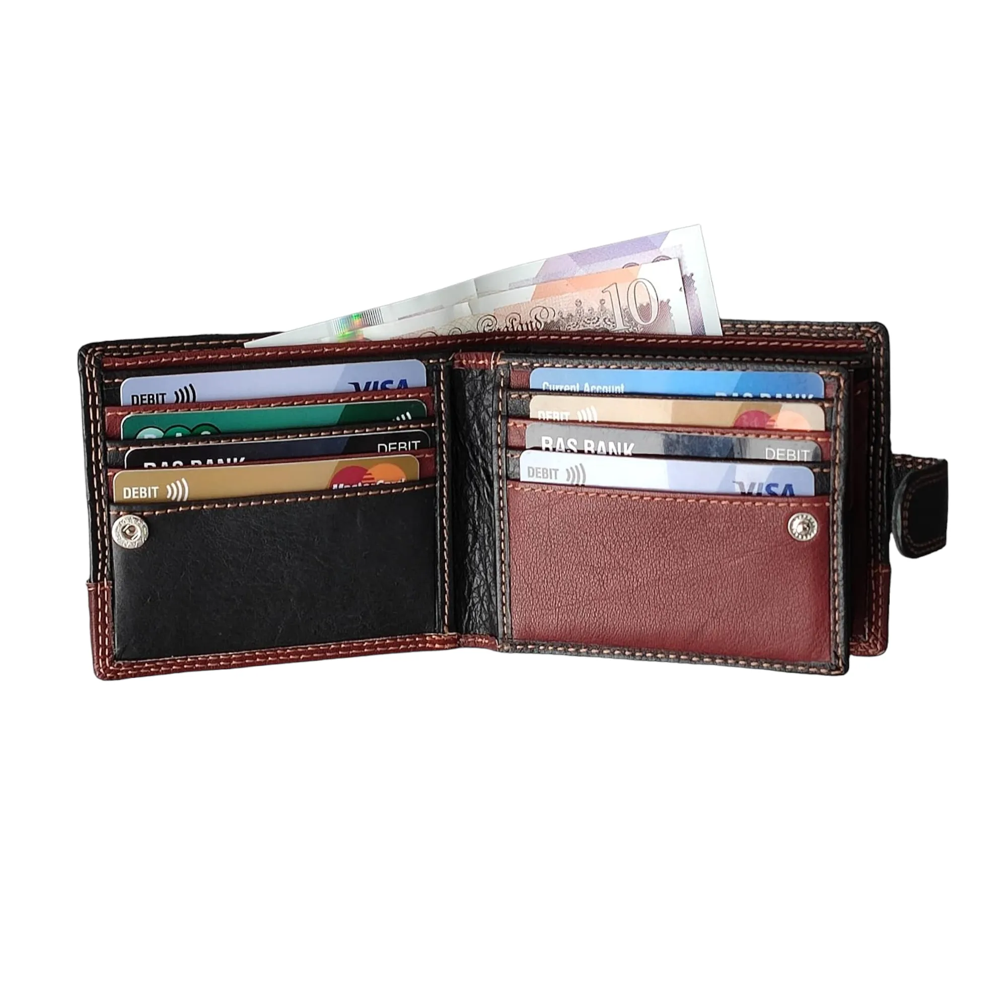 Men RFID Blocking Real Soft Leather Passcase Wallet M-75 Black/Brown
