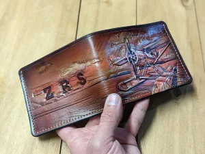Men's 3D Genuine Leather Wallet, Hand-Carved, Hand-Painted, Leather Carving, Custom wallet, Personalized wallet, Aeroplane, Pilot, Plane, Aviation, Aircraft, Constructor
