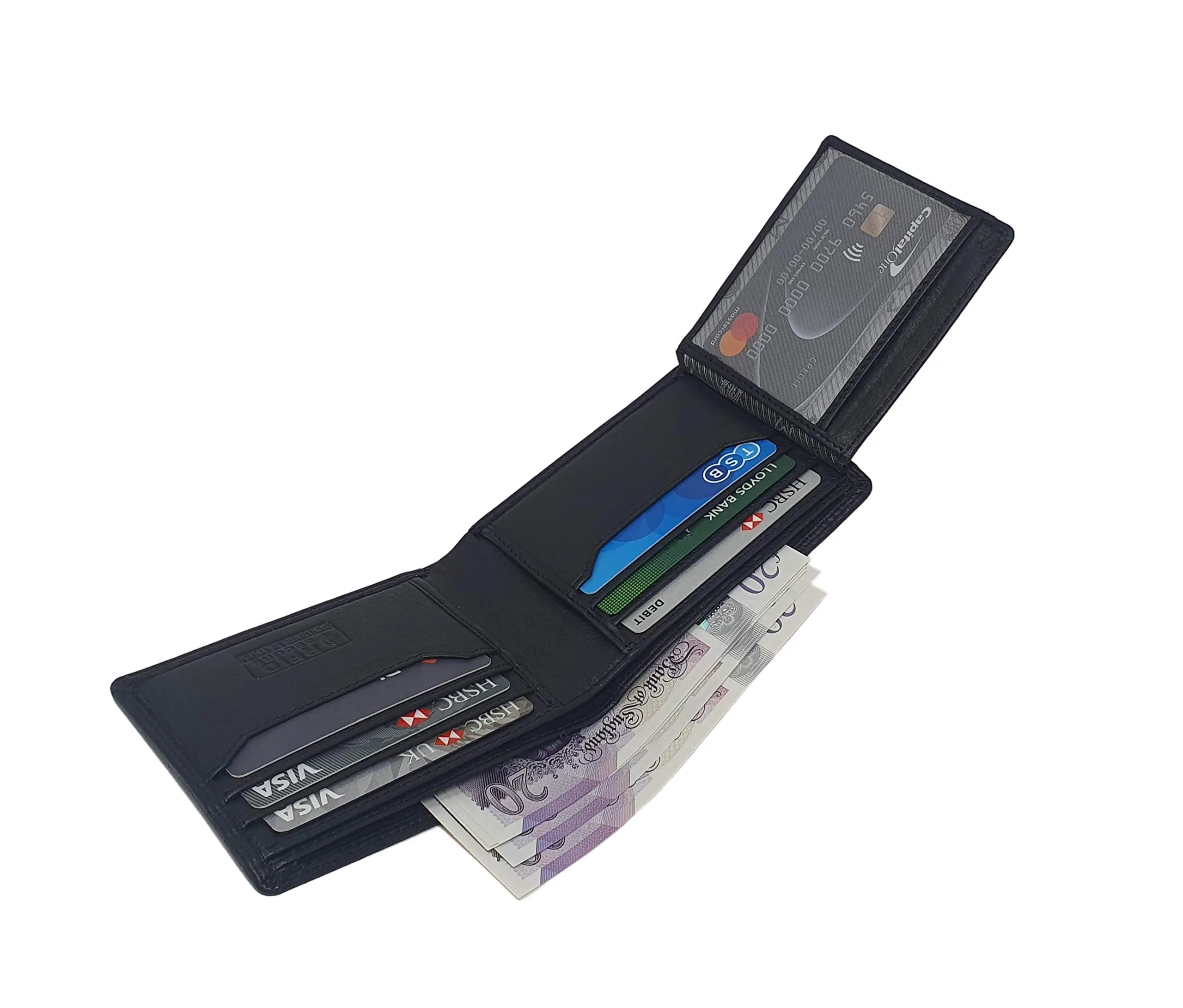 Mens Black RFID Blocking Wallet with External Quick Tap & Go Card Pocket M-70 (Black)