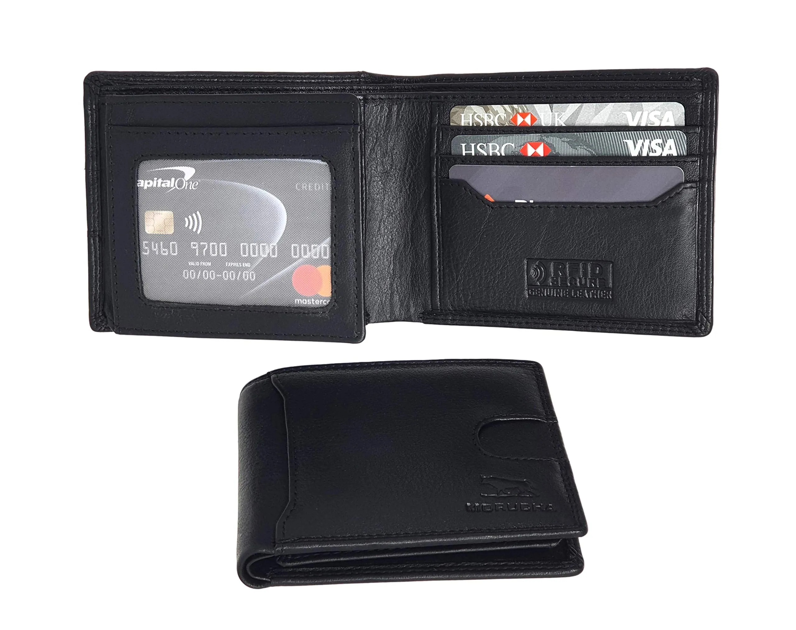 Mens Black RFID Blocking Wallet with External Quick Tap & Go Card Pocket M-70 (Black)