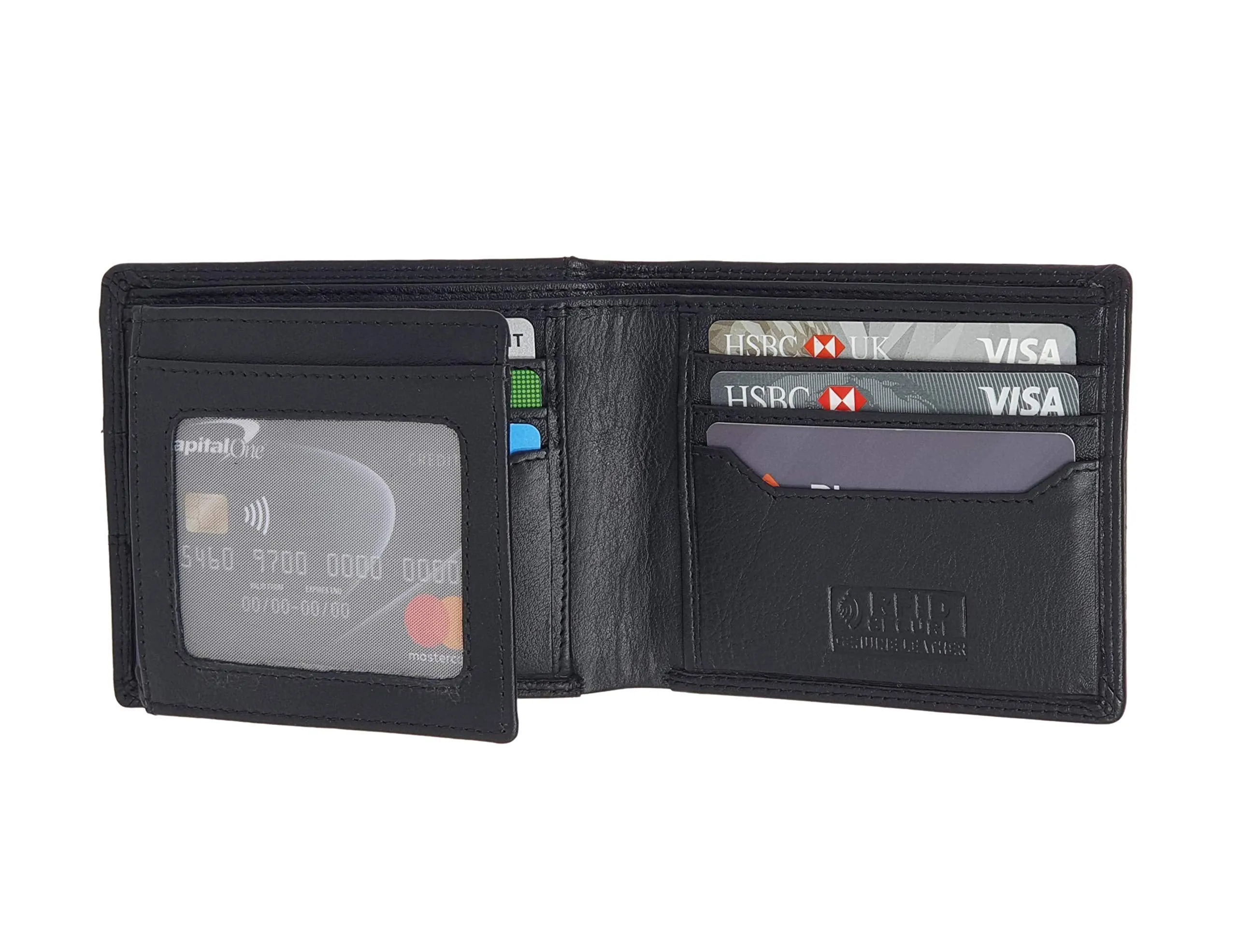 Mens Black RFID Blocking Wallet with External Quick Tap & Go Card Pocket M-70 (Black)