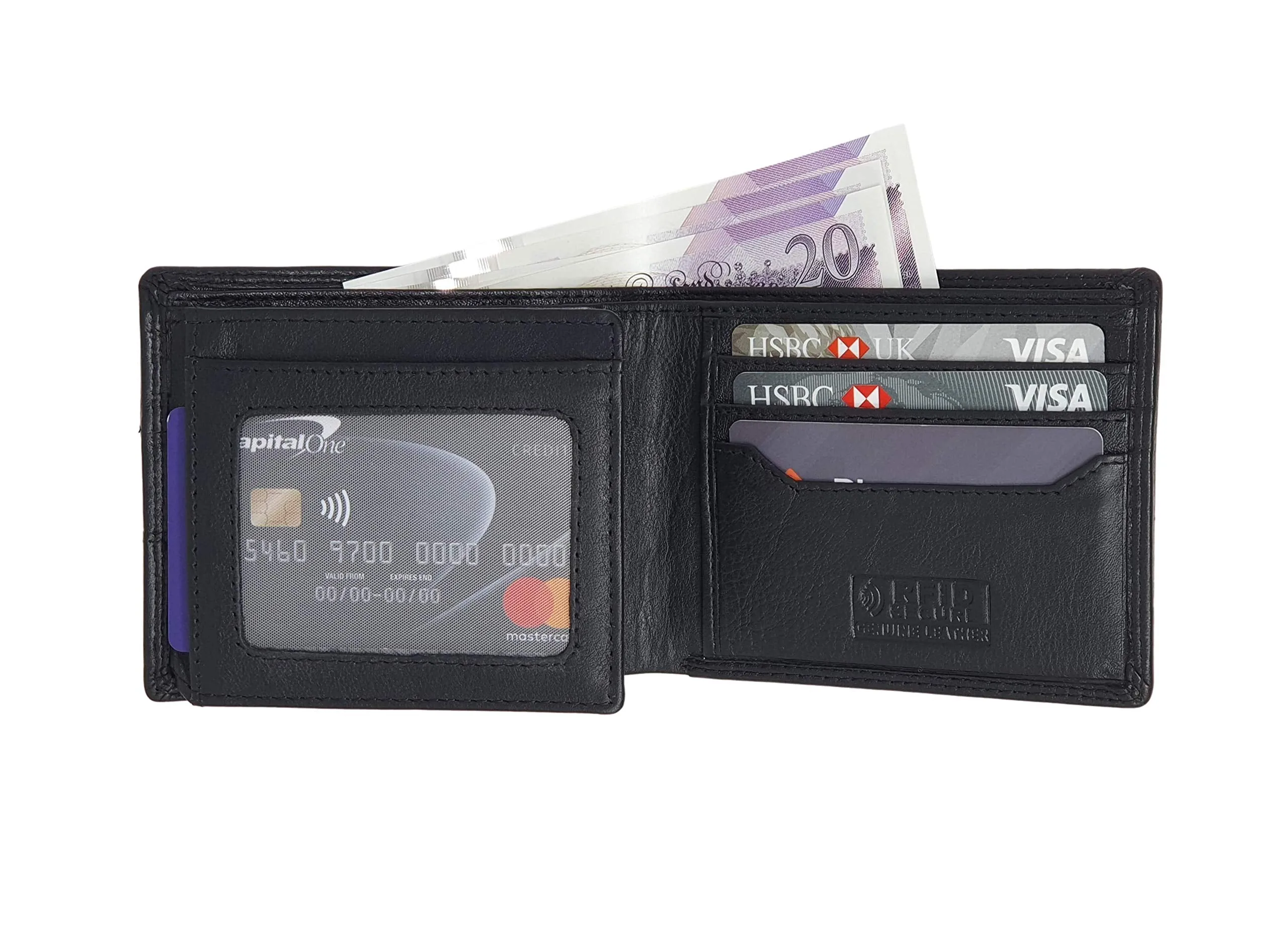 Mens Black RFID Blocking Wallet with External Quick Tap & Go Card Pocket M-70 (Black)