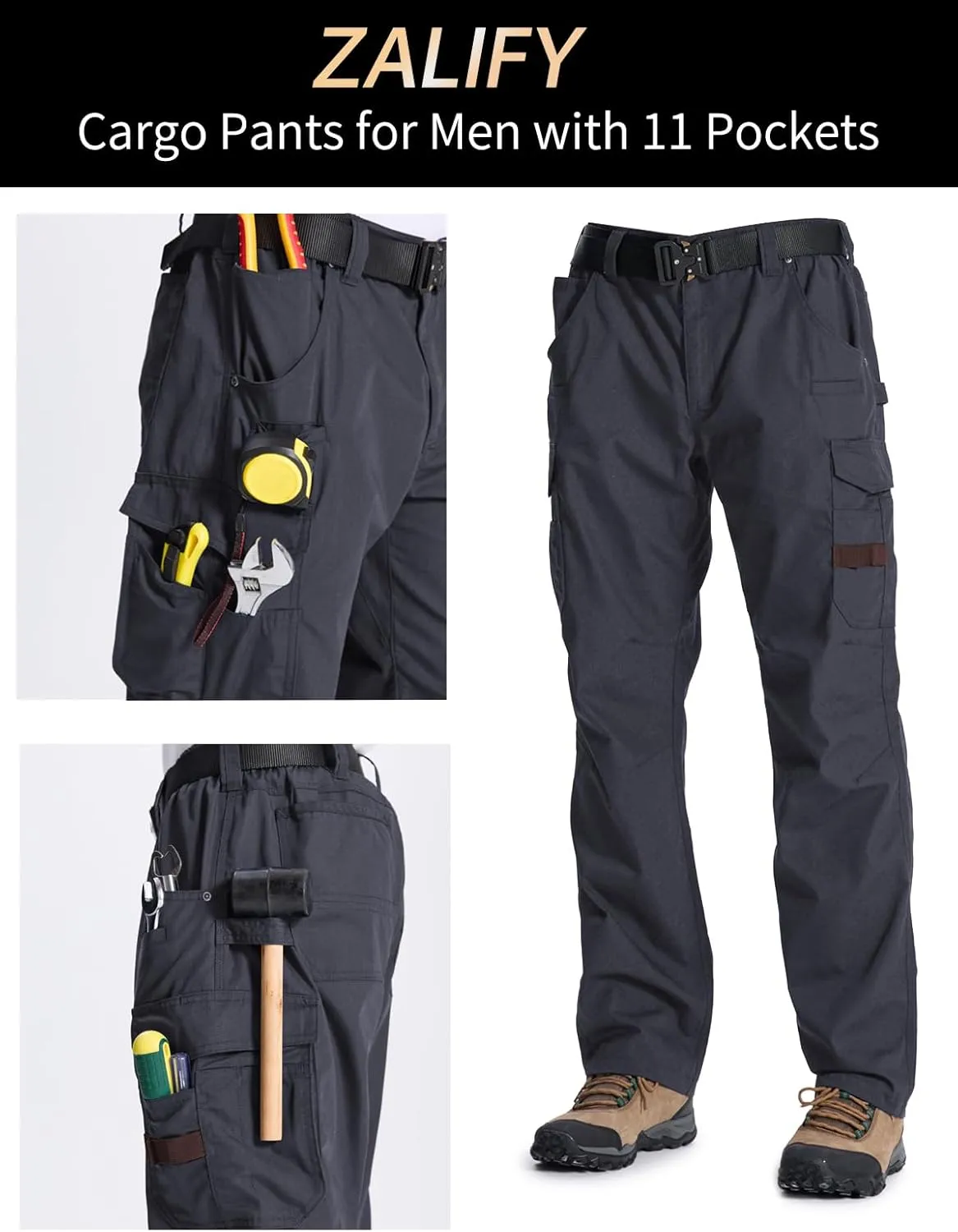 Mens Cargo Tactical Pants with 11 Pockets Work Hiking Water Resistant Lightweight Ripstop Military Pants