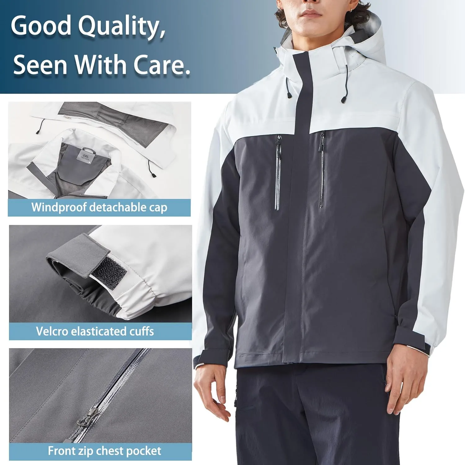Men's Jacket with Hood Waterproof Windbreaker Lightweight Rainproof Jacket
