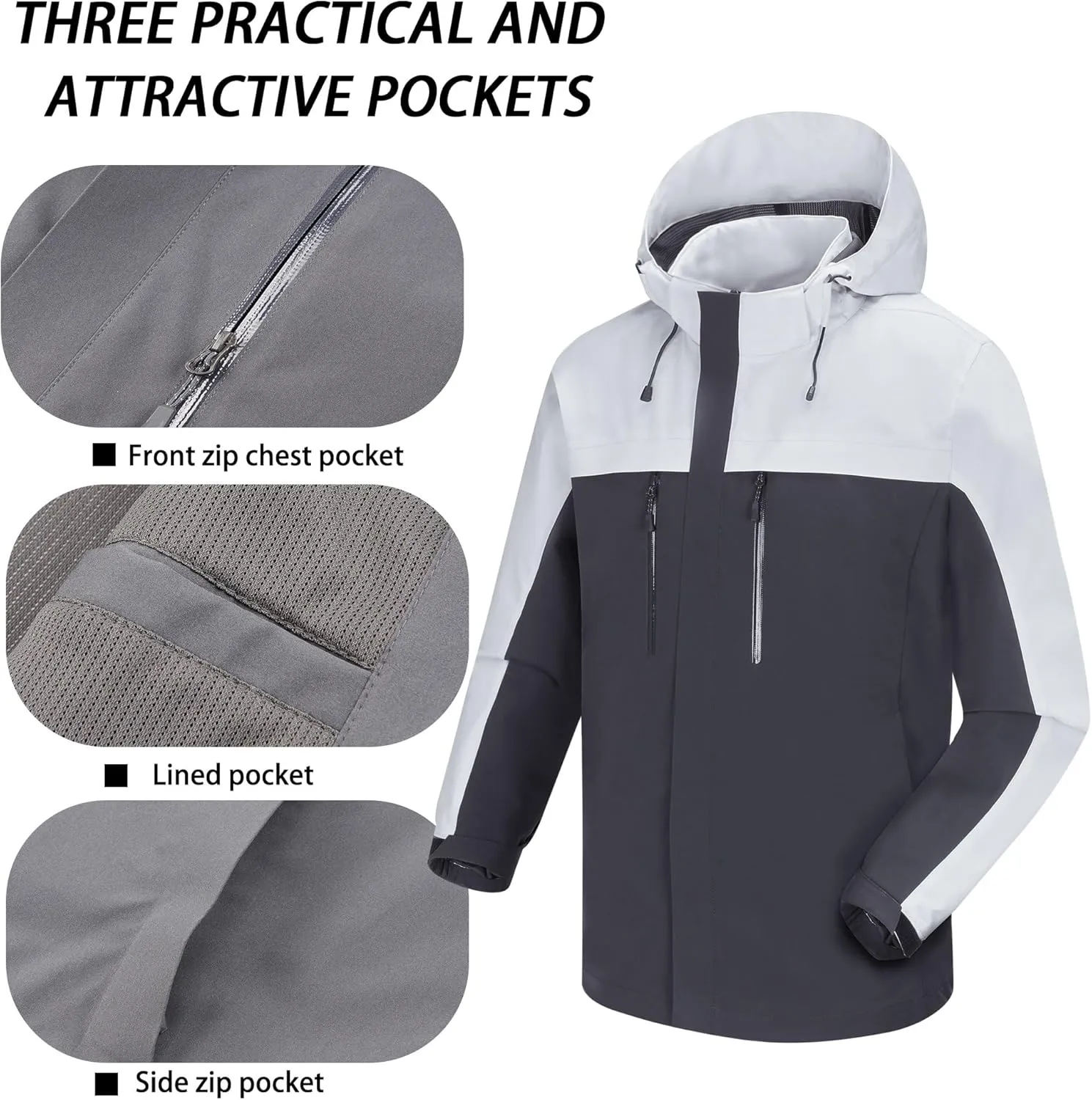 Men's Jacket with Hood Waterproof Windbreaker Lightweight Rainproof Jacket