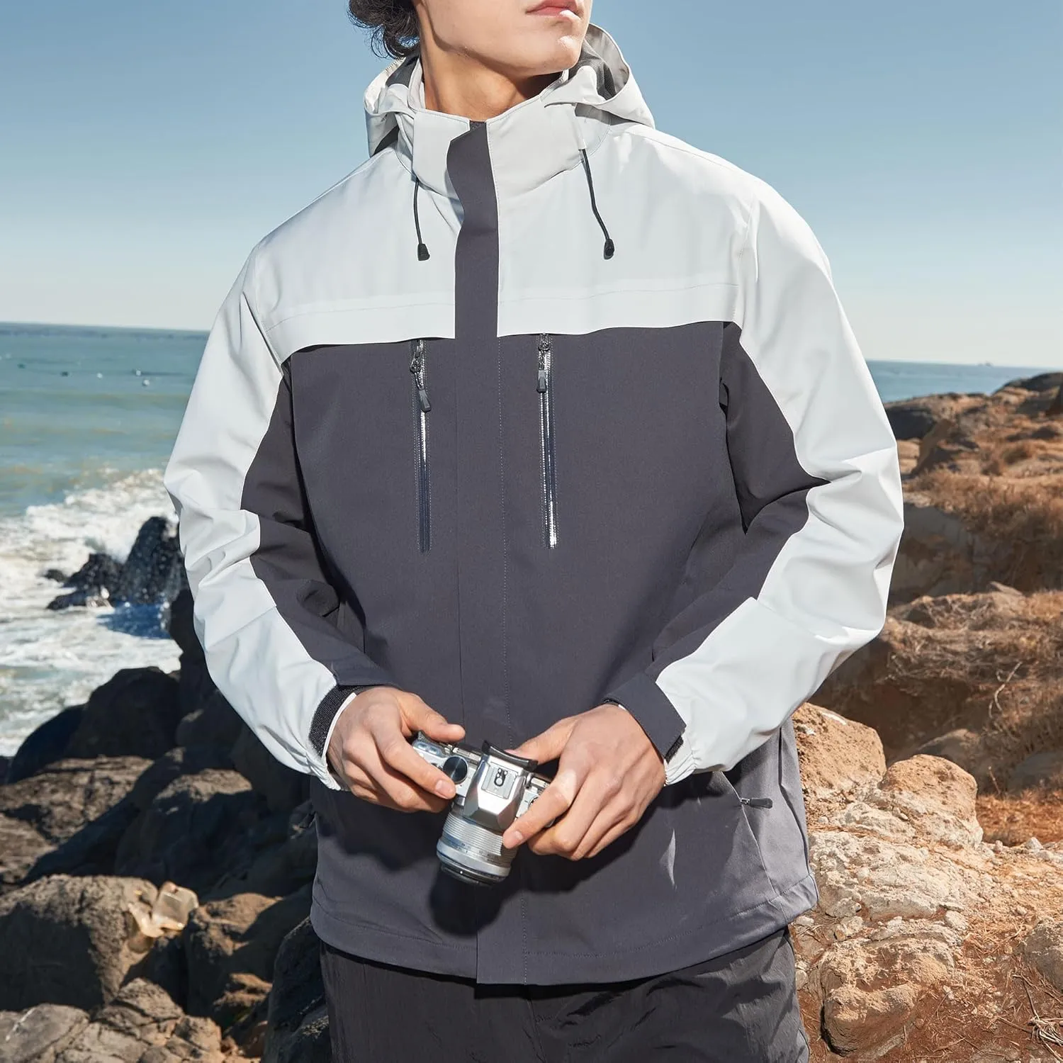 Men's Jacket with Hood Waterproof Windbreaker Lightweight Rainproof Jacket