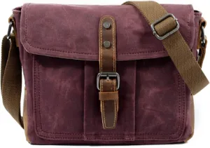 Mens Messenger Bag Waterproof Canvas Leather Bag 10 Inch Vintage Waxed Crossbody Bag