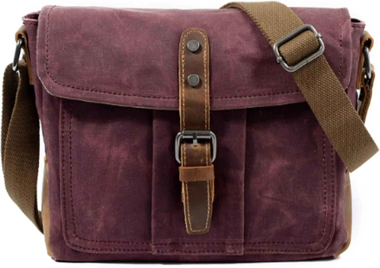 Mens Messenger Bag Waterproof Canvas Leather Bag 10 Inch Vintage Waxed Crossbody Bag