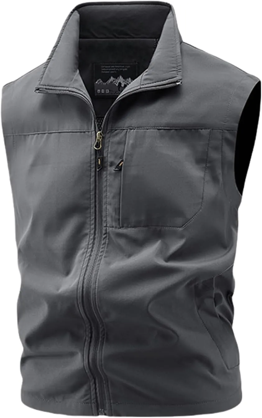 Men's Sleeveless Safari Travel Cargo Vest with Pockets Casual Utility Outdoors Travel Sports Work Fishing Vest