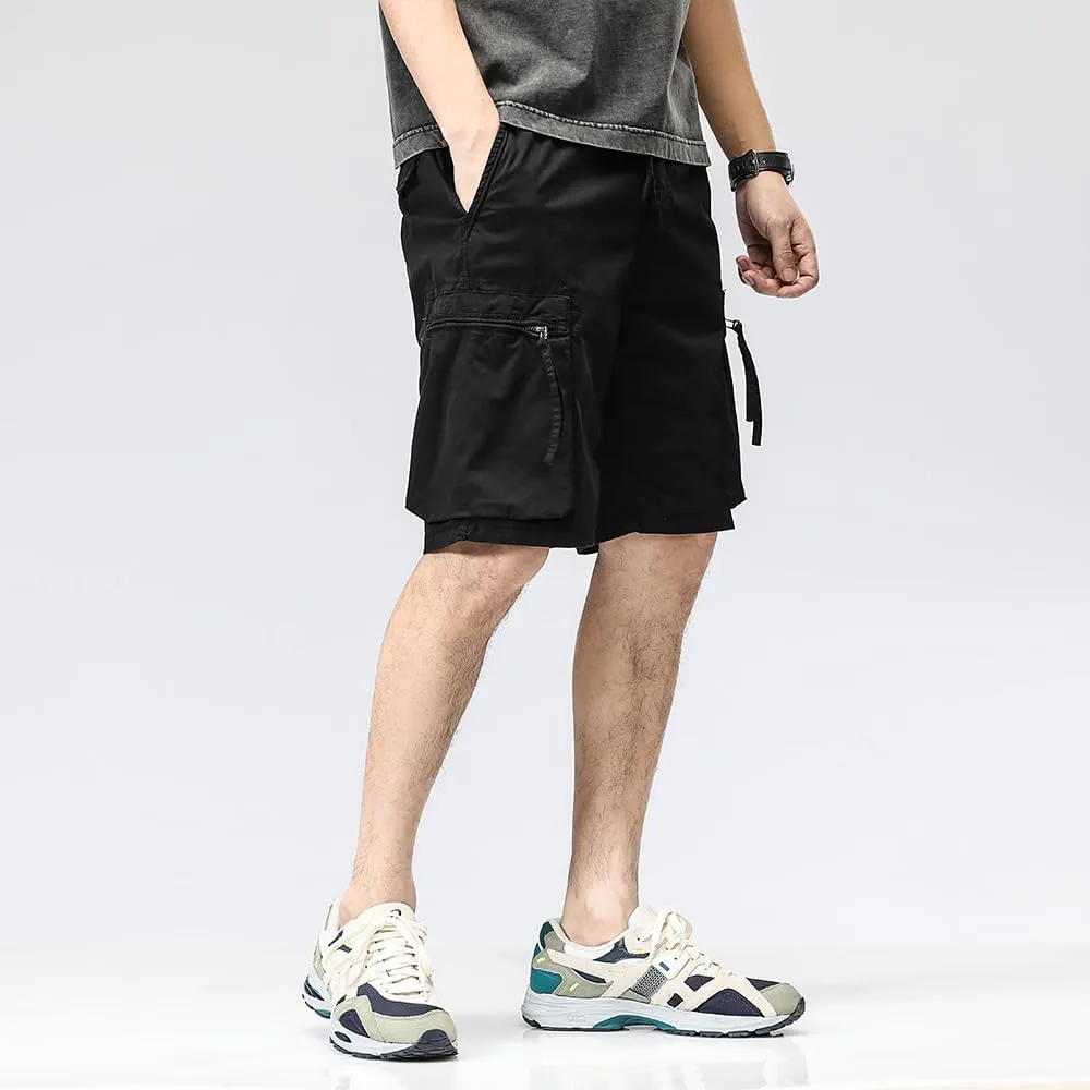 Men's Zipper Pockets Cargo Shorts Summer Solid Breathable Cotton Work Shorts